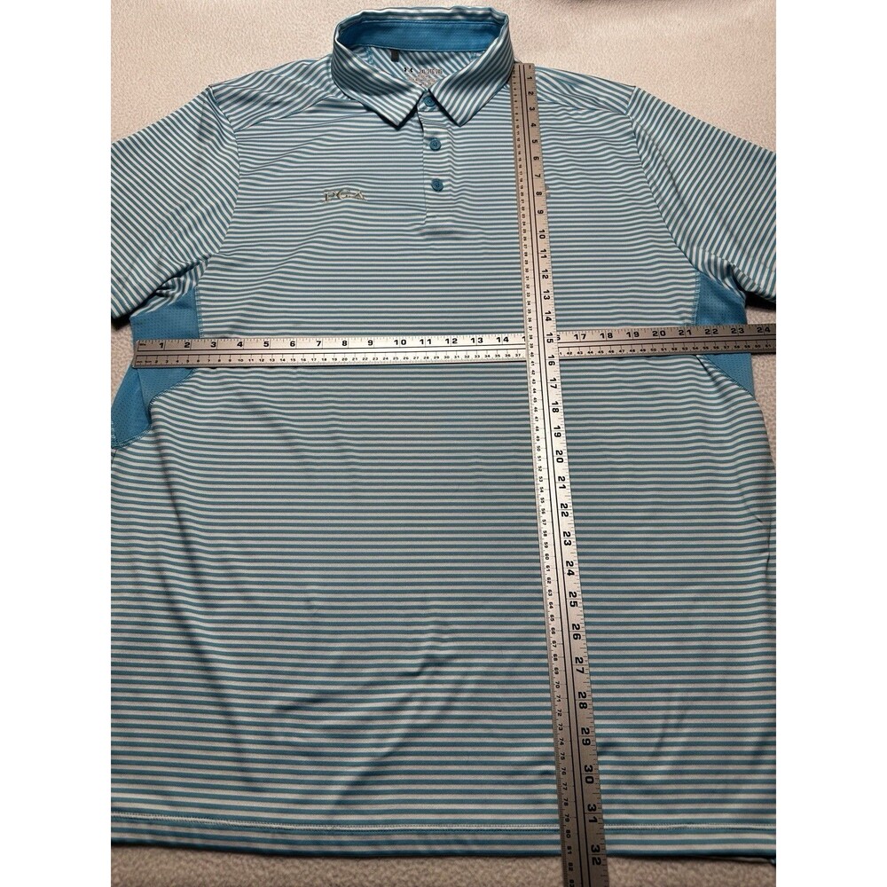 PGA Under Armour Golf Polo Shirt Mens XXL 2XL Blue Striped HeatGear Coldblack - Picture 8 of 10